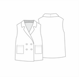 Patrón de costura Serena, un chaleco con doble abotonadura y bolsillos con tallas de la 34 de la 54