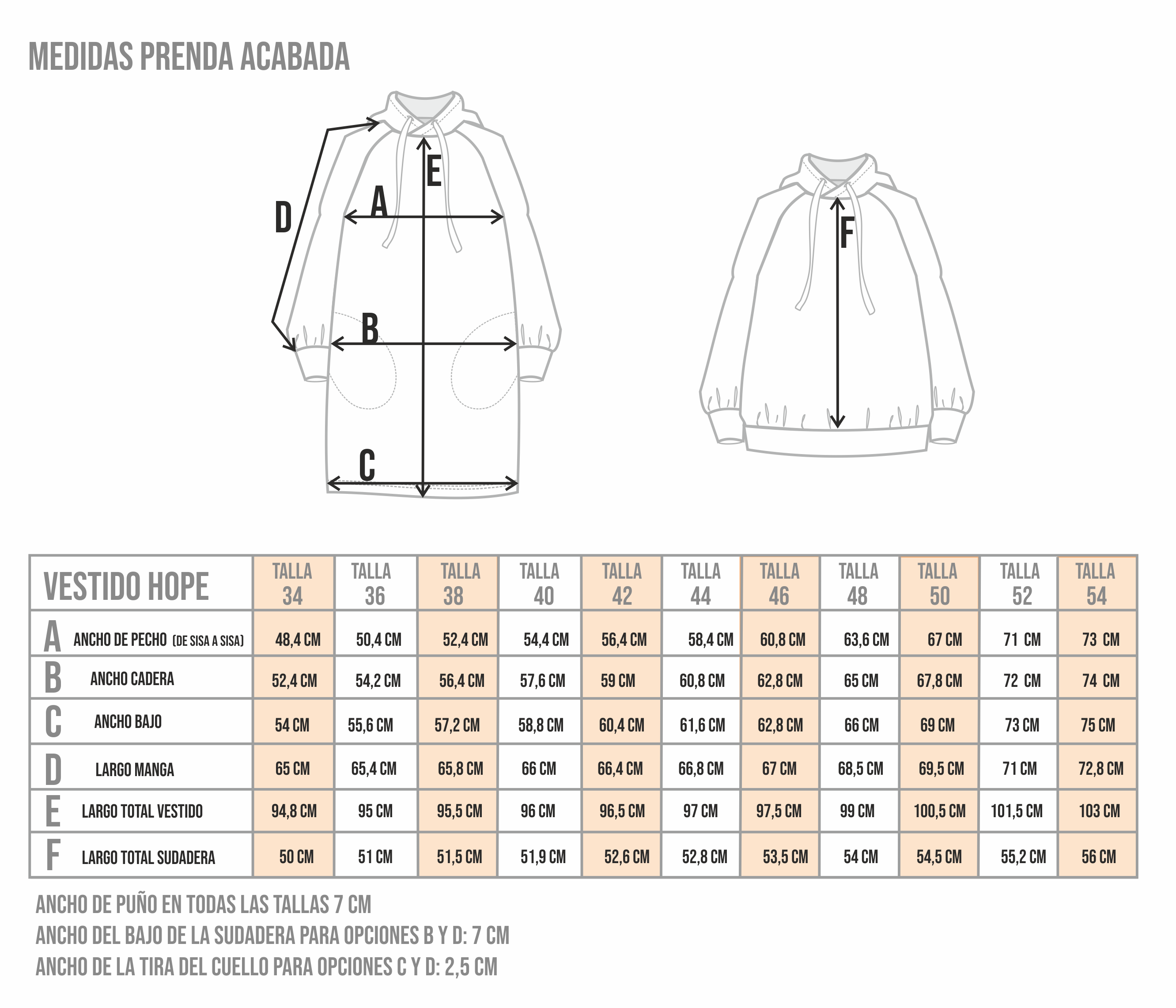 Patrón de costura Hope, Vestido y sudadera con capucha con tallas